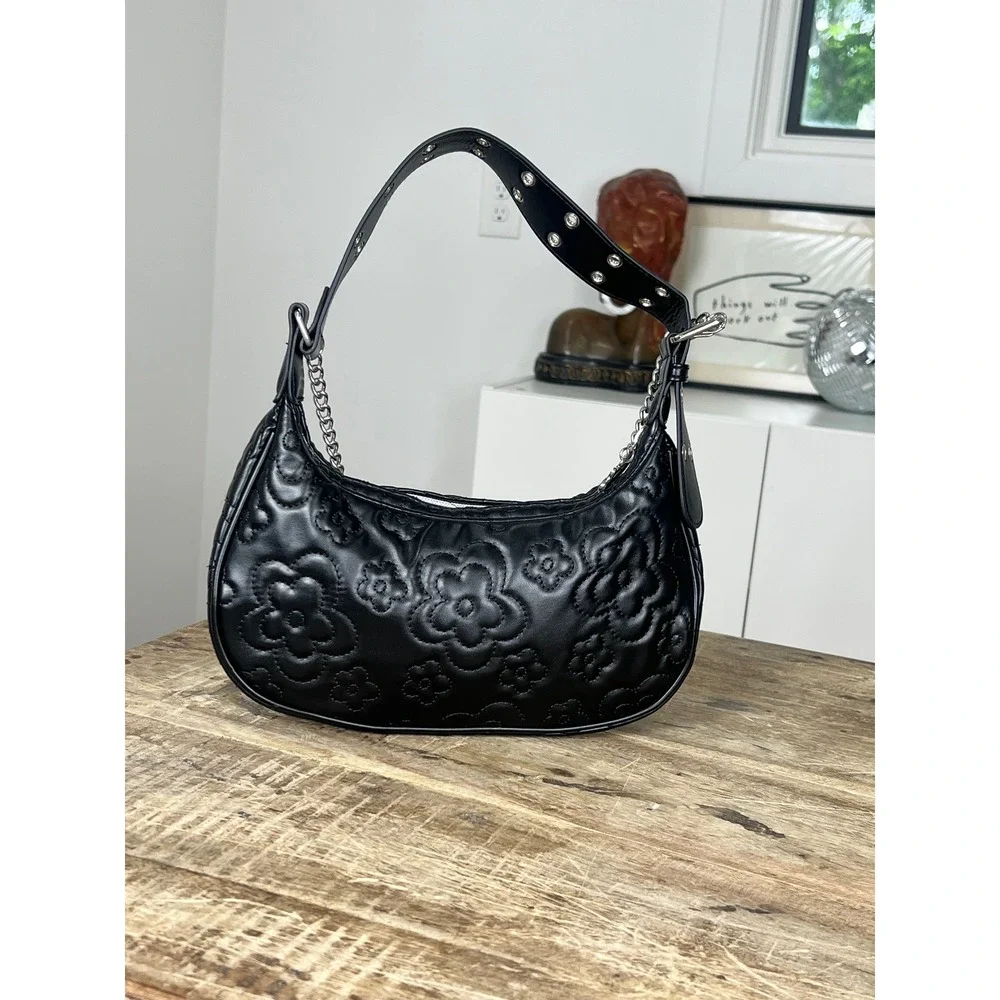 Limited Too Embossed Floral Mini Shoulder Bag Silver Chain